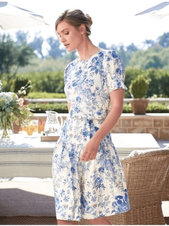 ANTONIO MELANI Dresses & Skirts - Antonio Melani Jesse Floral Print Puff Sleeve Dress in ivory and blue
